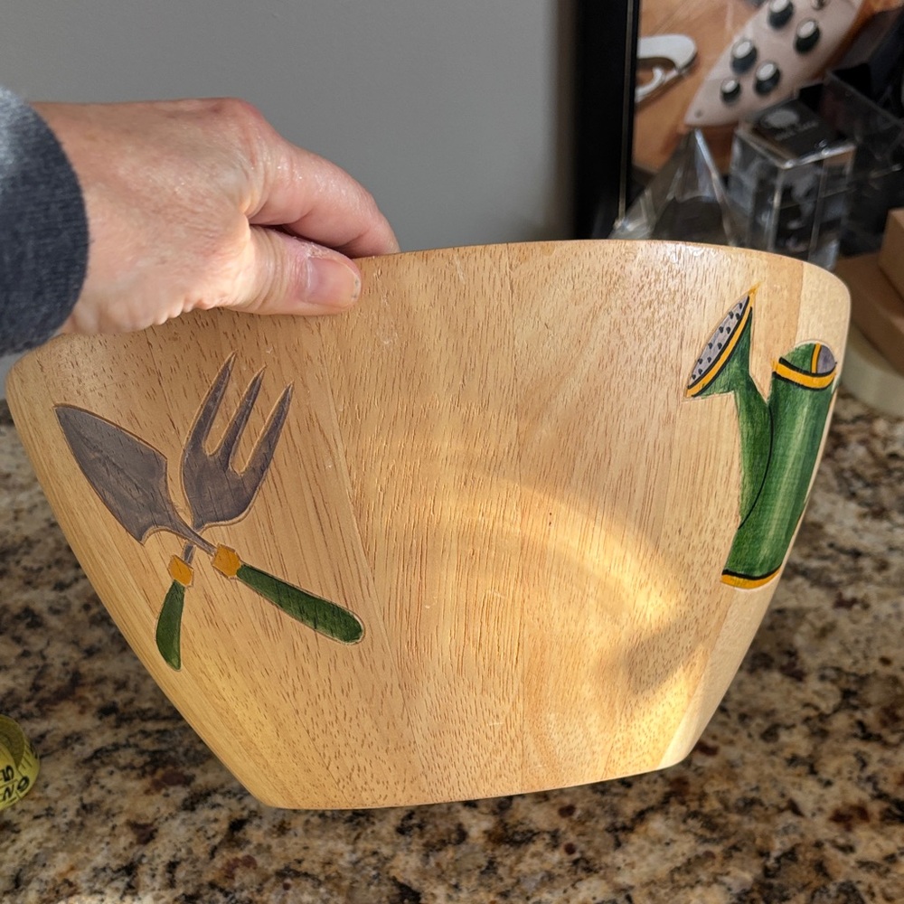 Clay Art Hand Painted Wood Bowl Graden Theme